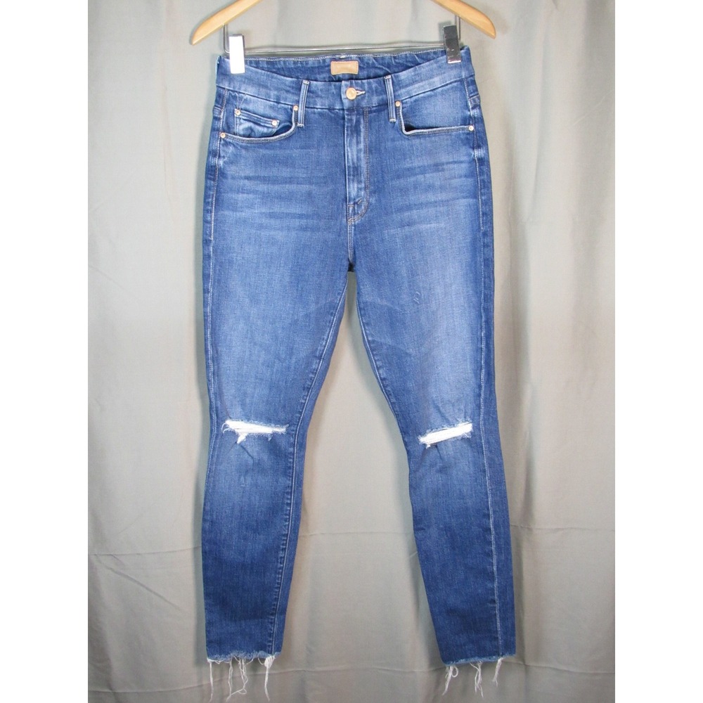 Mother High Waisted Looker Ankle Fray Jeans Nature Tune Up Blue Distressed 29